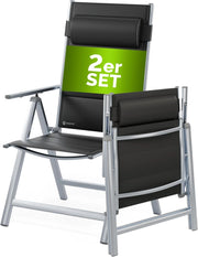 Set 2 Sedie da Giardino Schienale Regolabile 8 Livelli Supporto Lombare Alluminio Carico Max.120 kg Campeggio