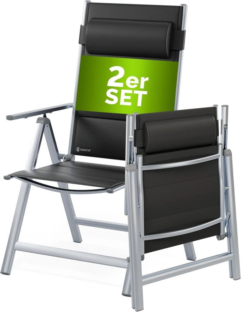 Set 2 Sedie da Giardino Schienale Regolabile 8 Livelli Supporto Lombare Alluminio Carico Max.120 kg Campeggio