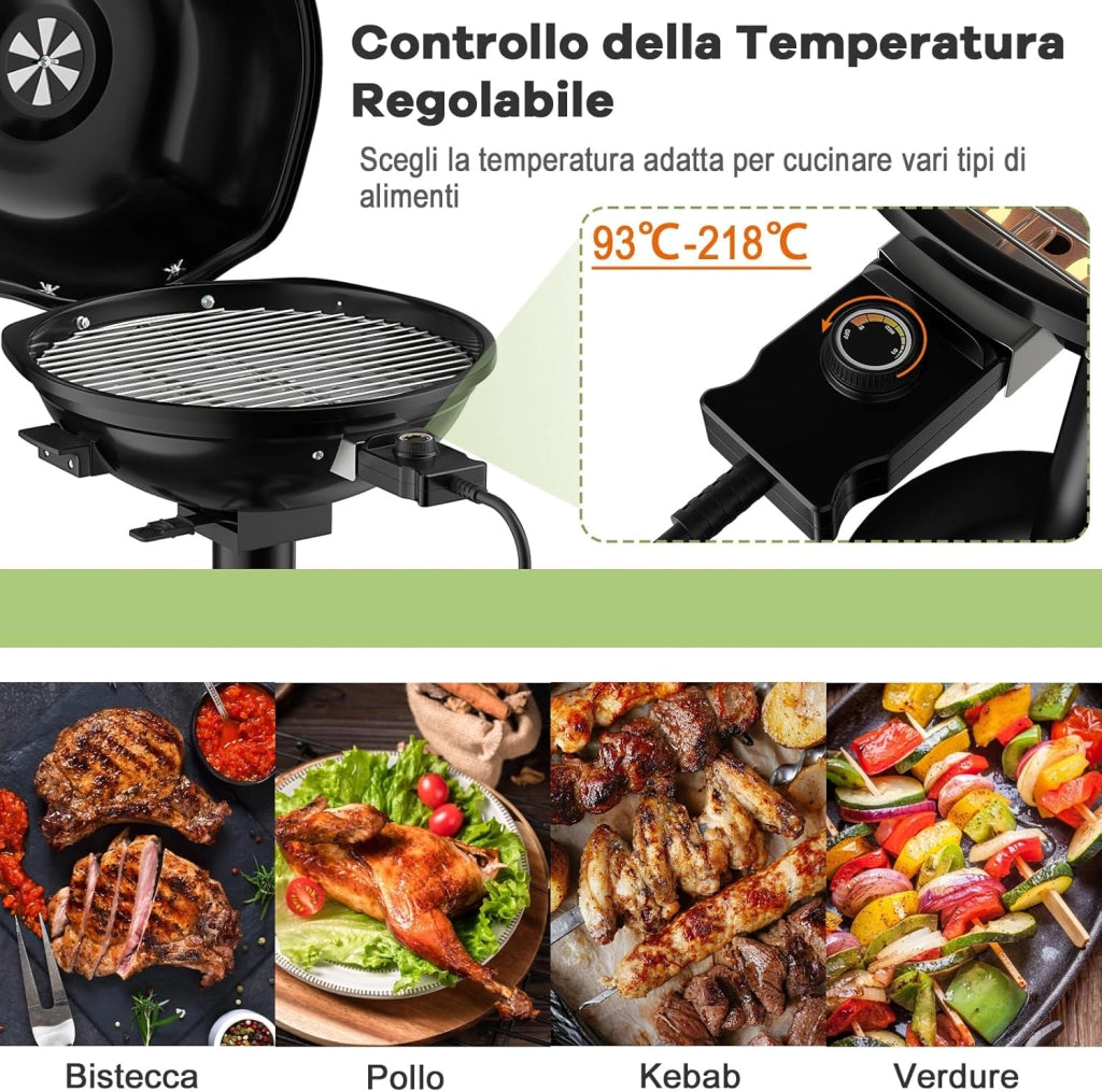 Griglia Elettrica per BBQ, Griglia Portatile con Supporto, Griglia Rimovibile Antiaderente, Temperatura Regolabile, 1600W per Uso Interno ed Esterno per BBQ, Festa, Campeggio