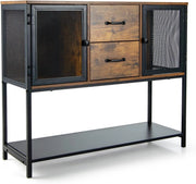Armadietto Portaoggetti Industriale, Credenza da Cucina con Cassetti, Ante in Rete Metallica e Ripiani, Mobile Portaoggetti per Cucina Soggiorno, Sala da Pranzo, Marrone, 100 x 40 x 78 cm