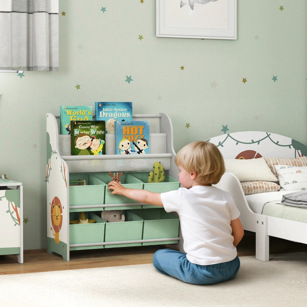 Cassettiera per bambini con 6 cassetti e scaffale ¨C zephmum ¨C 63x30x71 cm, verde