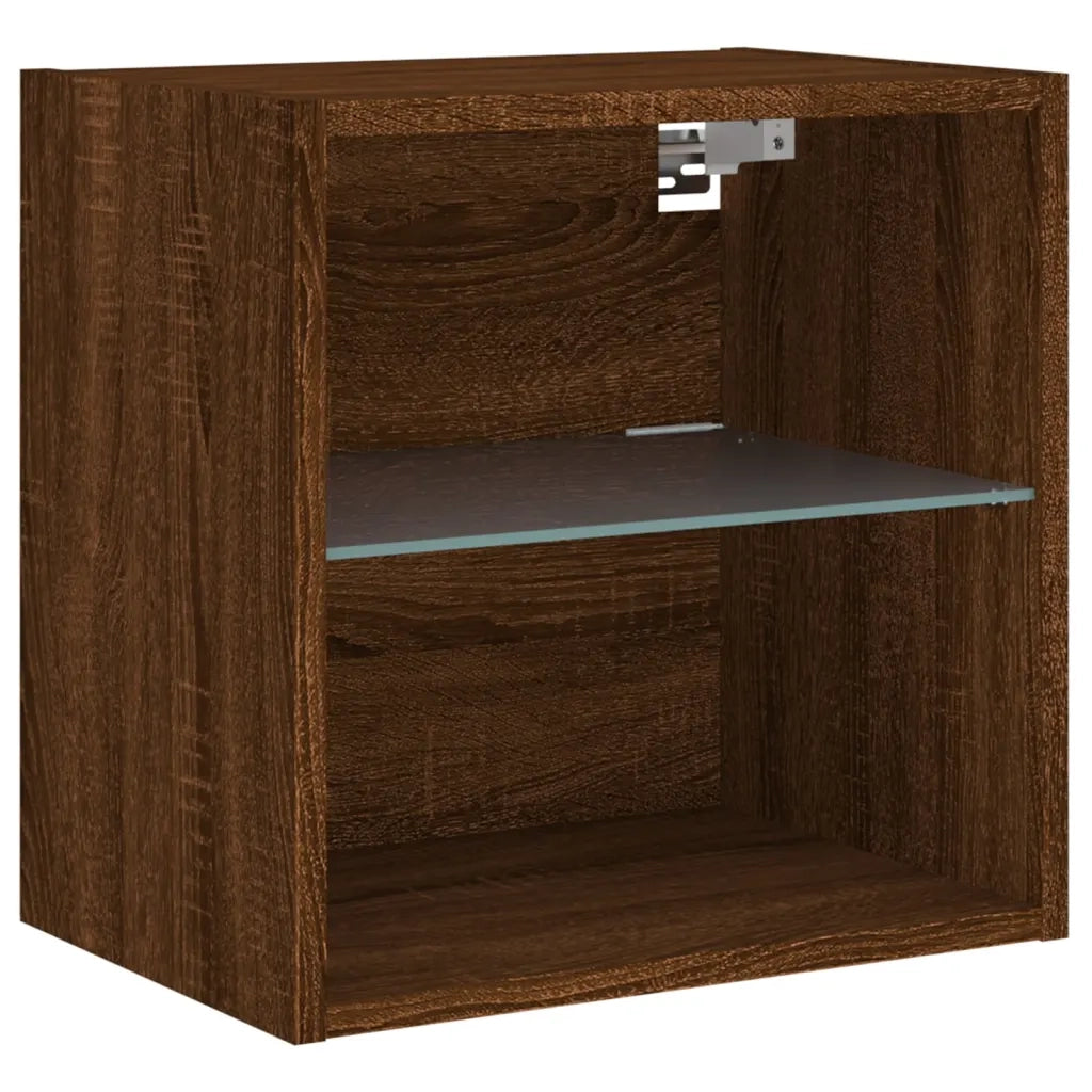Comodino | Armadio da Notte | Mobiletto da notte con Luci LED a Parete Rovere Marrone