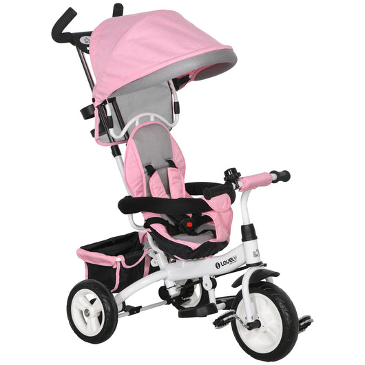 Triciclo Passeggino per Bambini con Maniglione 95x50x106 cm con Cintura di Sicurezza Rosa