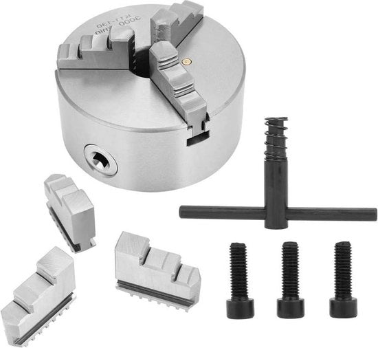 Draaibank centriatrice 3 facce - diametro 130mm - morsetto - 3 viti - 2 set morse.