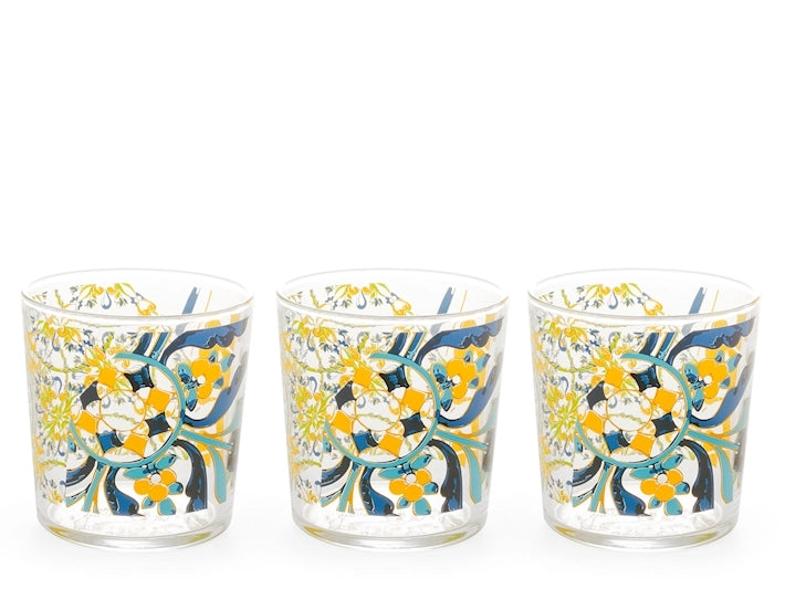 Set 3 bicchieri faenza in vetro decorato cl35