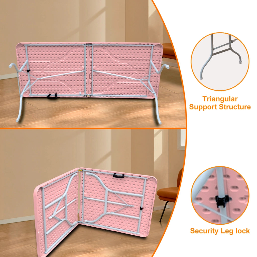 Tavolo Pieghevole Portatile ¨C MINIMAL ¨C Rosa, 180 cm, Salvaspazio, Campeggio/Pic-nic