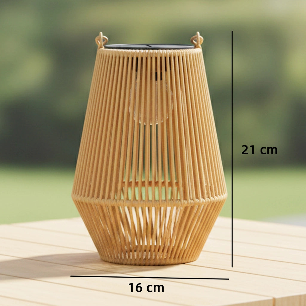Set di 2 Lampade Solari 16x16x21 cm con Accensione e Spegnimento Automatico IP44 in Rattan Marrone