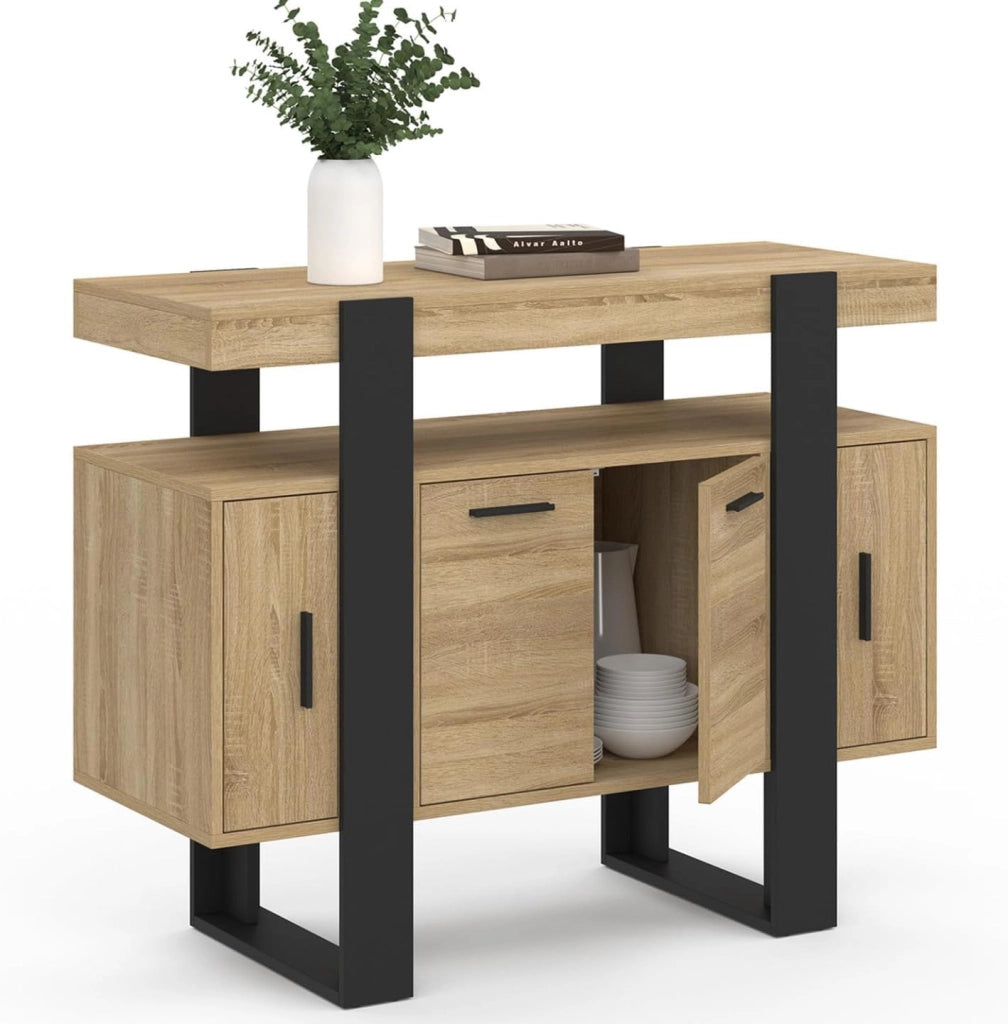 Credenza PHOENIX a 4 ante, legno e nero, 100 cm