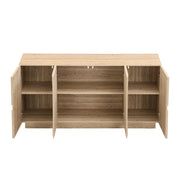 Credenza con 4 Ante; 6 Vani e Ripiani Regolabili; Frontali ad Arco; Stile Scandinavo; in Pannello; Naturale; 160??40??80 cm