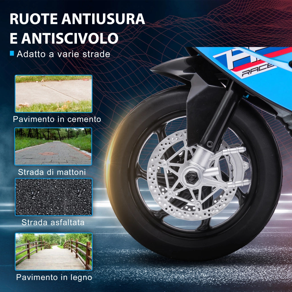 Moto per Bambini BMW HP4 con Musica e Fari ¨C zephmum ¨C Blu, PP e Metallo, 82.5x42x54 cm