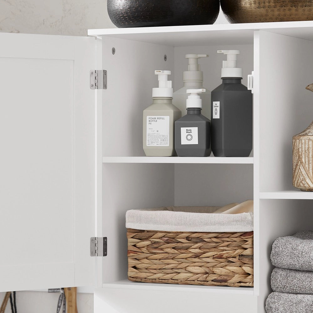 SoBuy Colonna Bagno con Cesto per Linge Mobile Rangemento Alto Armadio Bagno con 6 Ripiani e 2 Cassetti Mobiletto Salvaspazio Bianco 60x37x171 cm BZR104-W