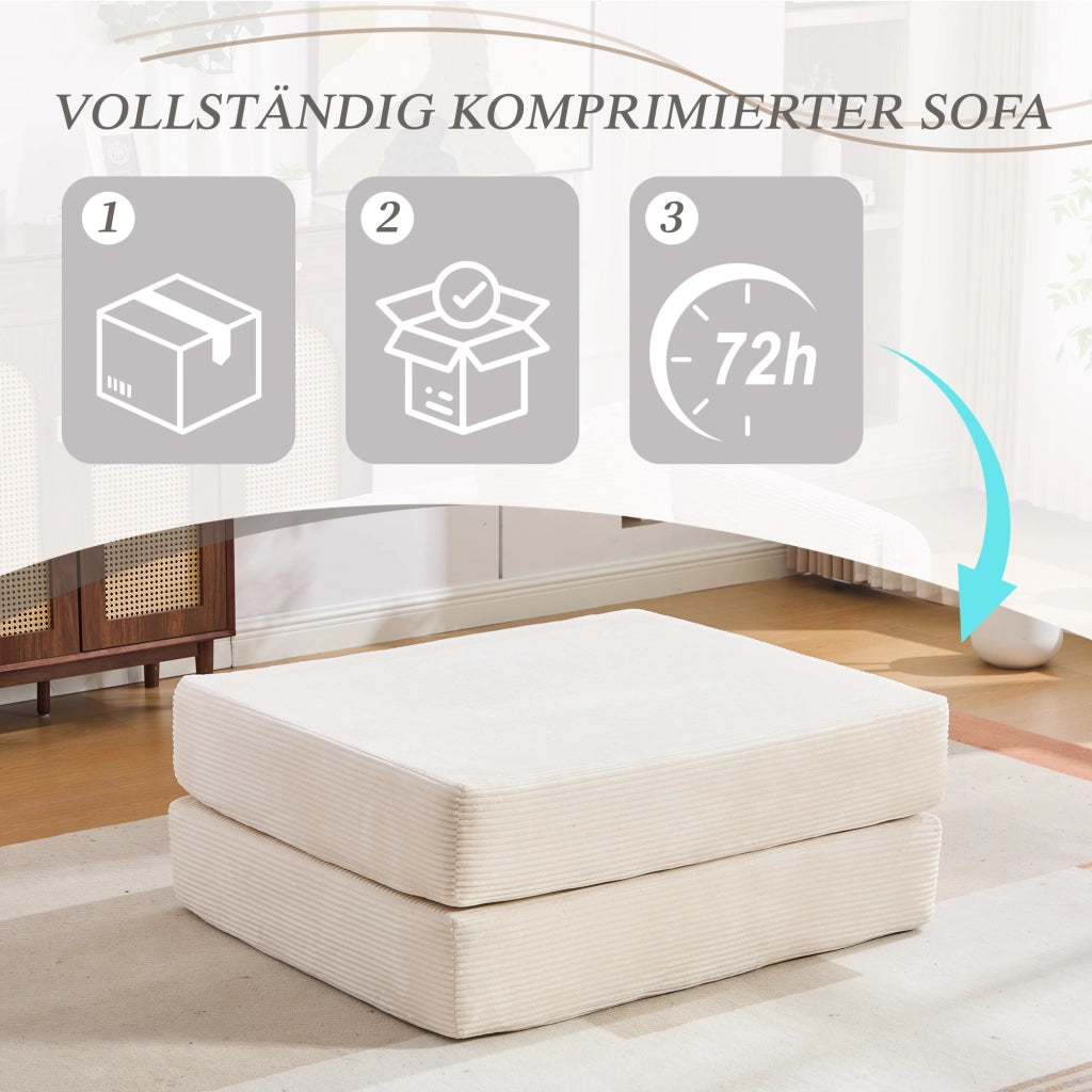 POUF Pieghevole 109x95x43 cm Beige in velluto a coste