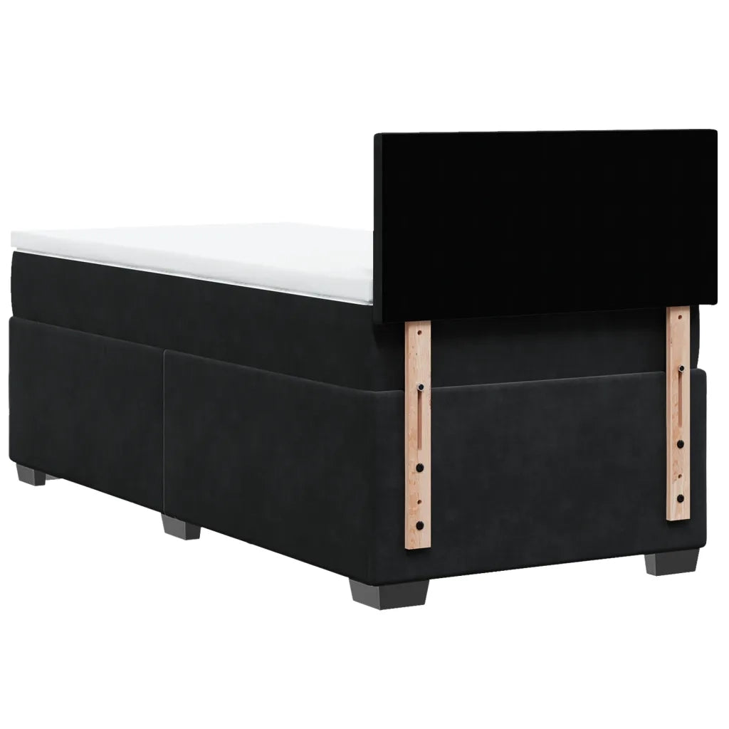 Letto a Molle con Materasso Nero Singolo in Velluto
