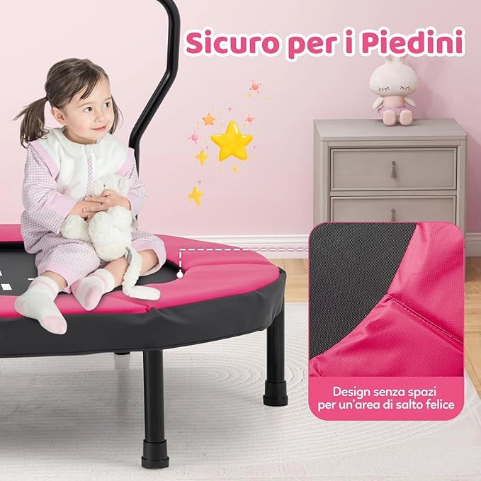 Trampolino Elastico per Bambini, Tappeto Elastico da Interno ed Esterno con Manubrio in Schiuma e Cuscino di Sicurezza, Ideale per Bambini 3-6 Anni, Portata 100 kg