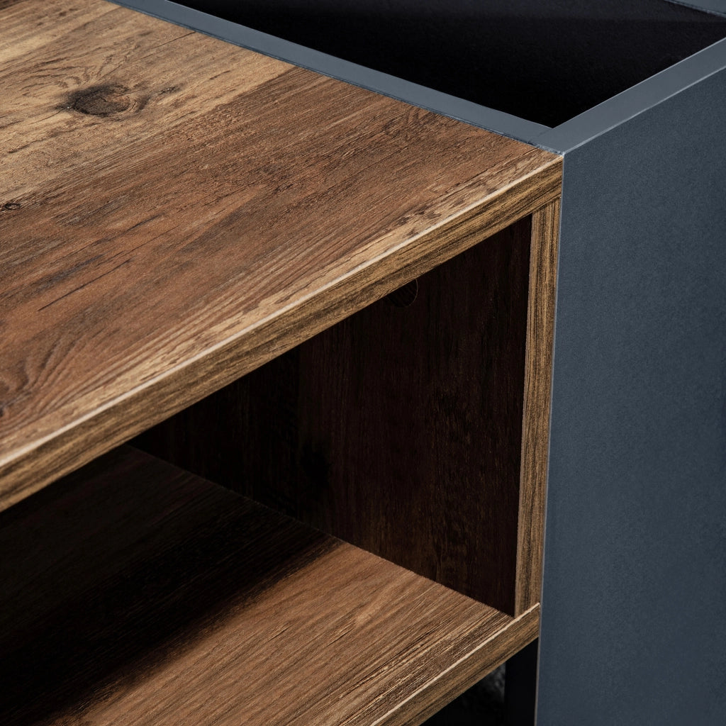 Tavolino da salotto 111x40x60 cm; ampi vani portaoggetti; truciolato; legno e nero