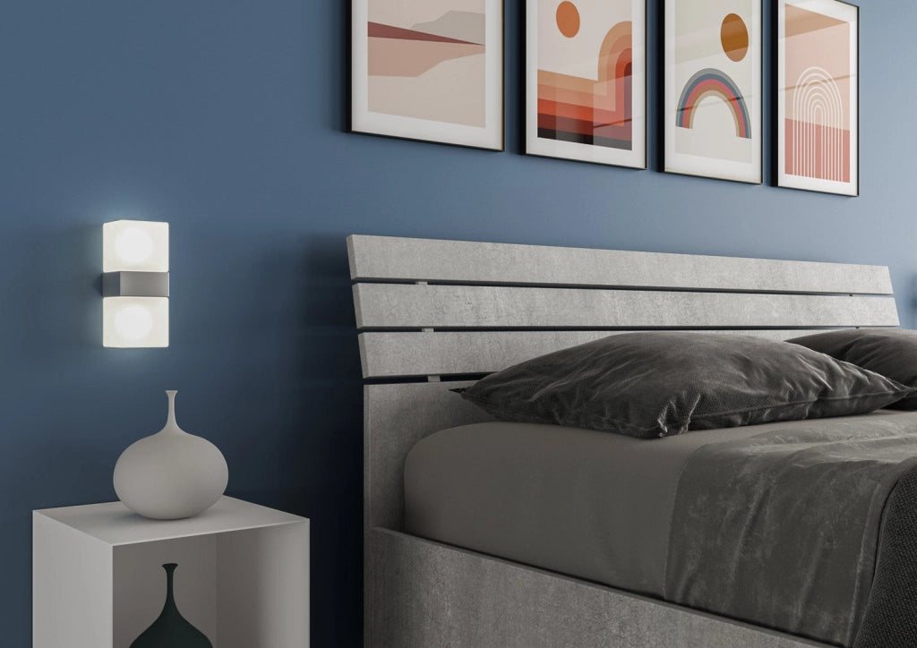 Letto matrimoniale contenitore 160x190 testata inclinata con doghe cemento Ankel