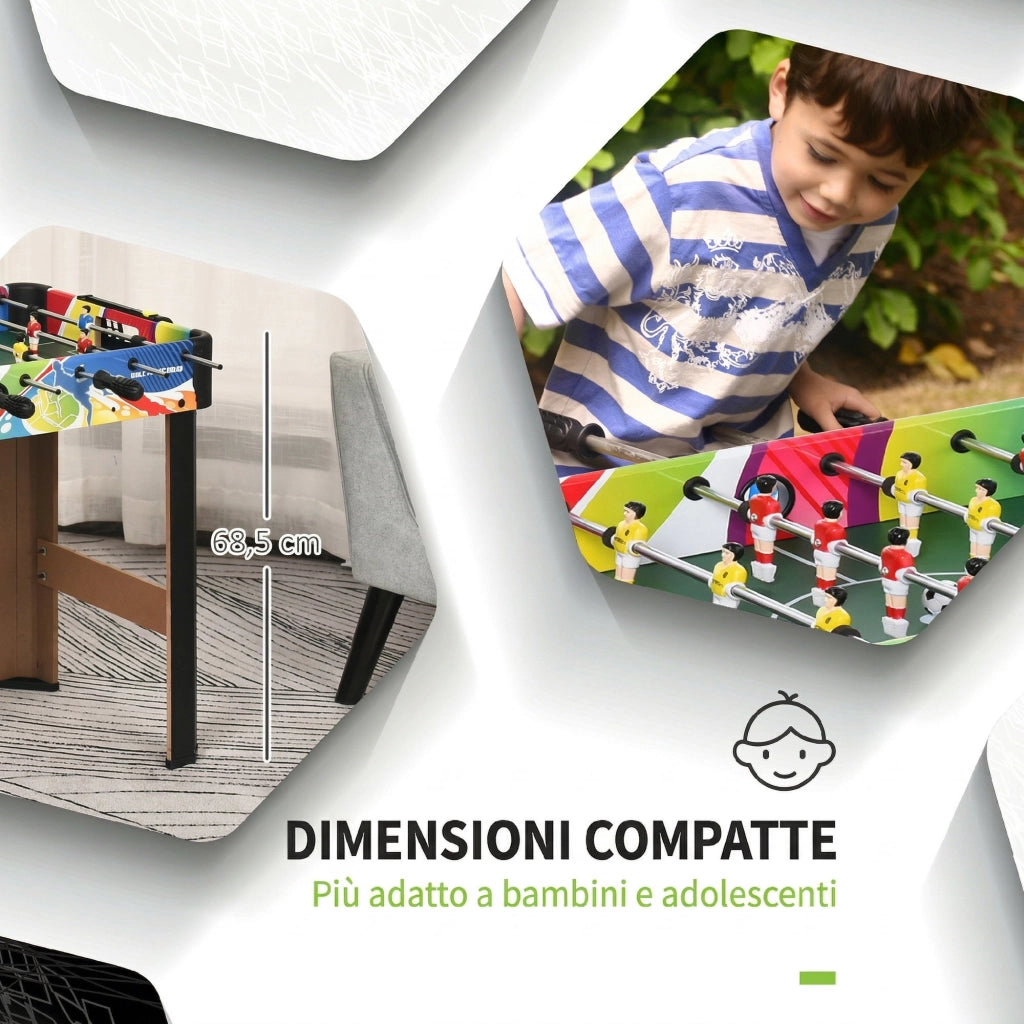 Calcio Balilla con 2 Tabelloni Segnapunti, in Legno, Acciaio Inox e Plastica, 86.5x43.5x63 cm, Multicolore