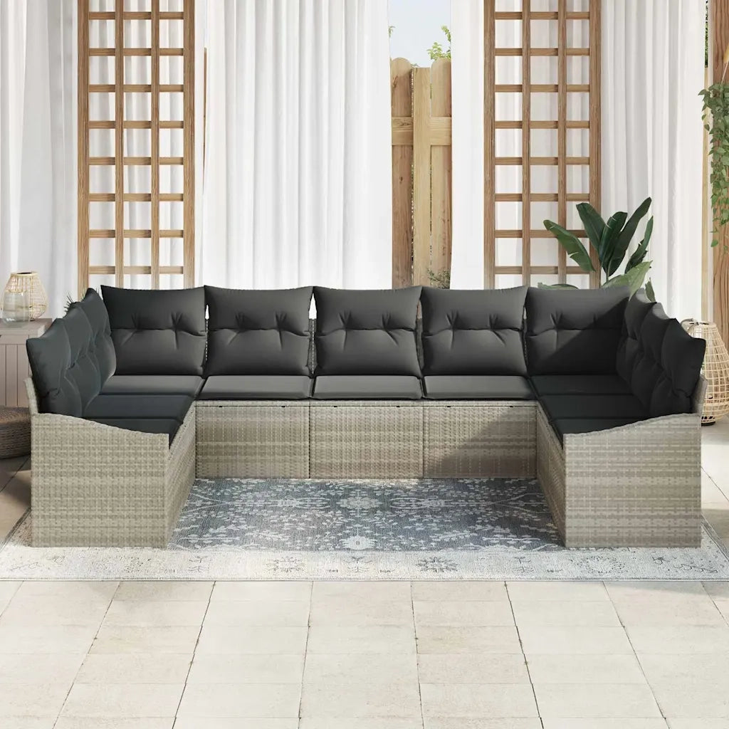 Set di divani con cuscino 9 pcs Grigio chiaro polyrattan 3346882