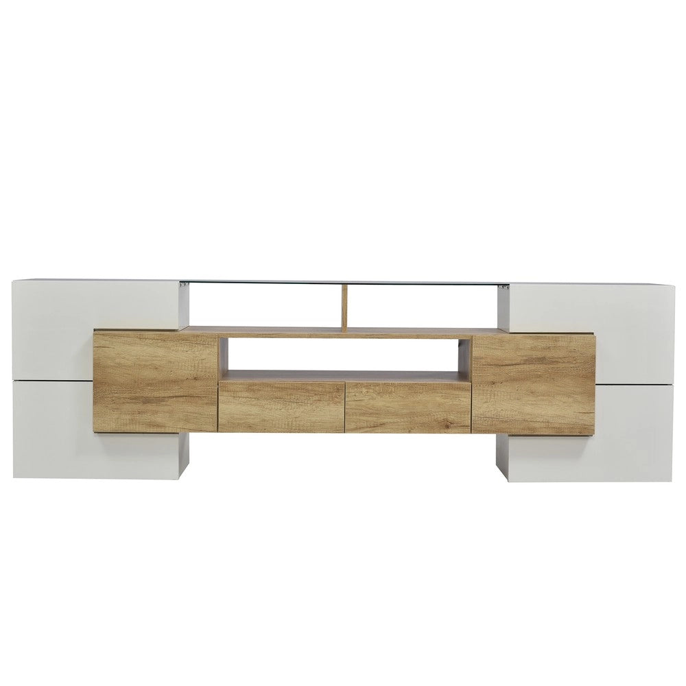 Mobile TV Lowboard con LED ¨C Xylo ¨C Bianco Lucido, Vetro, 200 cm