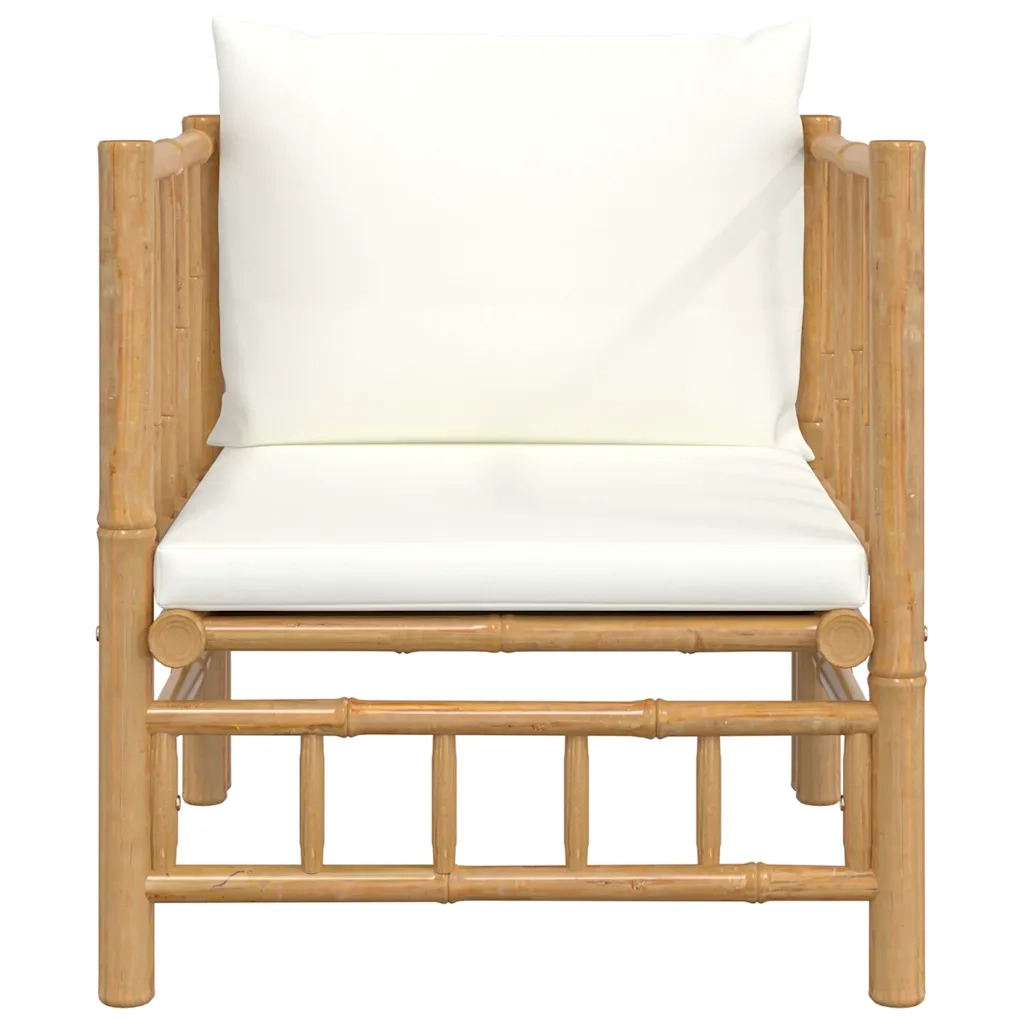 Divano da Giardino con Cuscini Bianco Crema in BambÃ¹cod mxl 70672