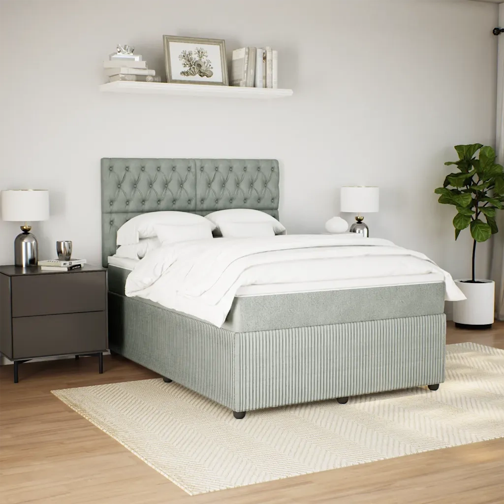 Giroletto a Molle con Materasso Grigio Chiaro 160x200cm Velluto