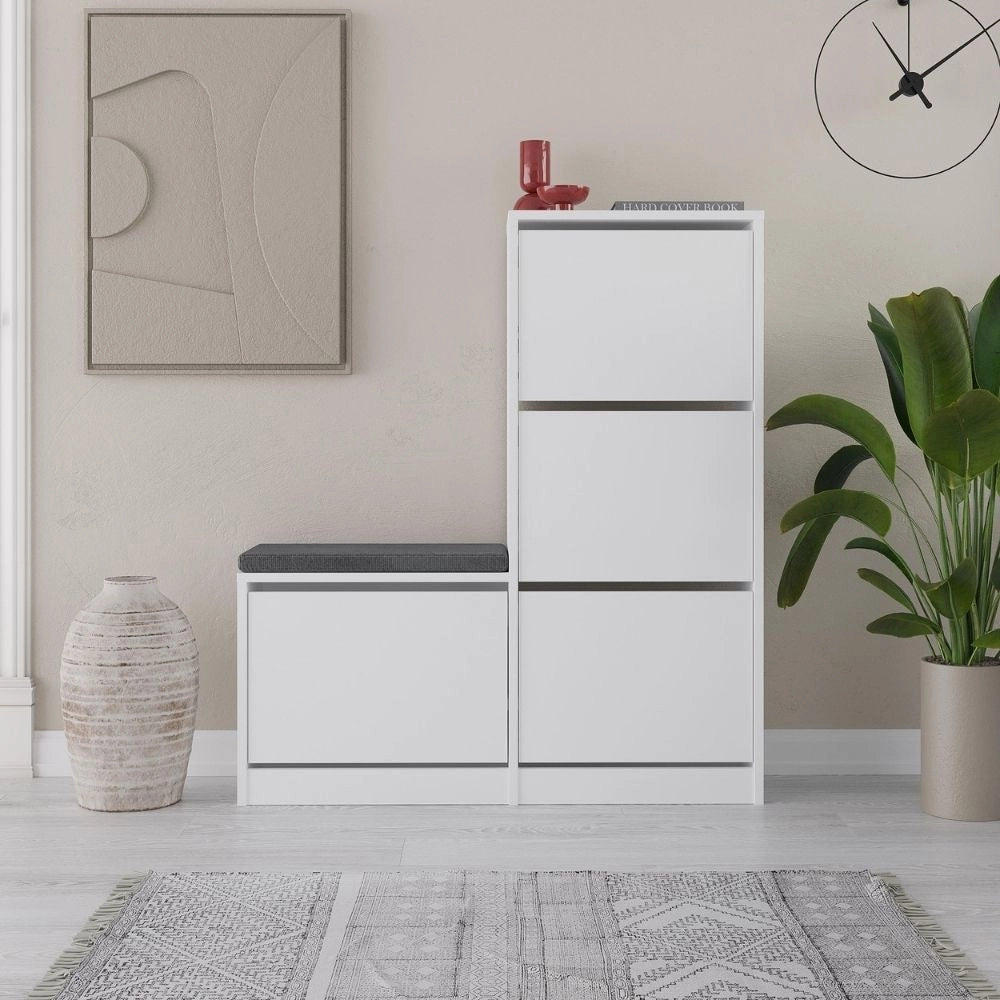 Scarpiera con panca Dude a 4 ante a ribalta colore bianco 105x26x118.5H