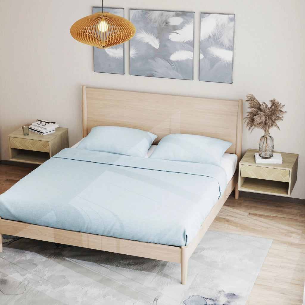 Set di 2 Comodini Sospesi Moderni 37x32x21 cm con Cassetto e Vano Aperto in Melamina Legno Naturale