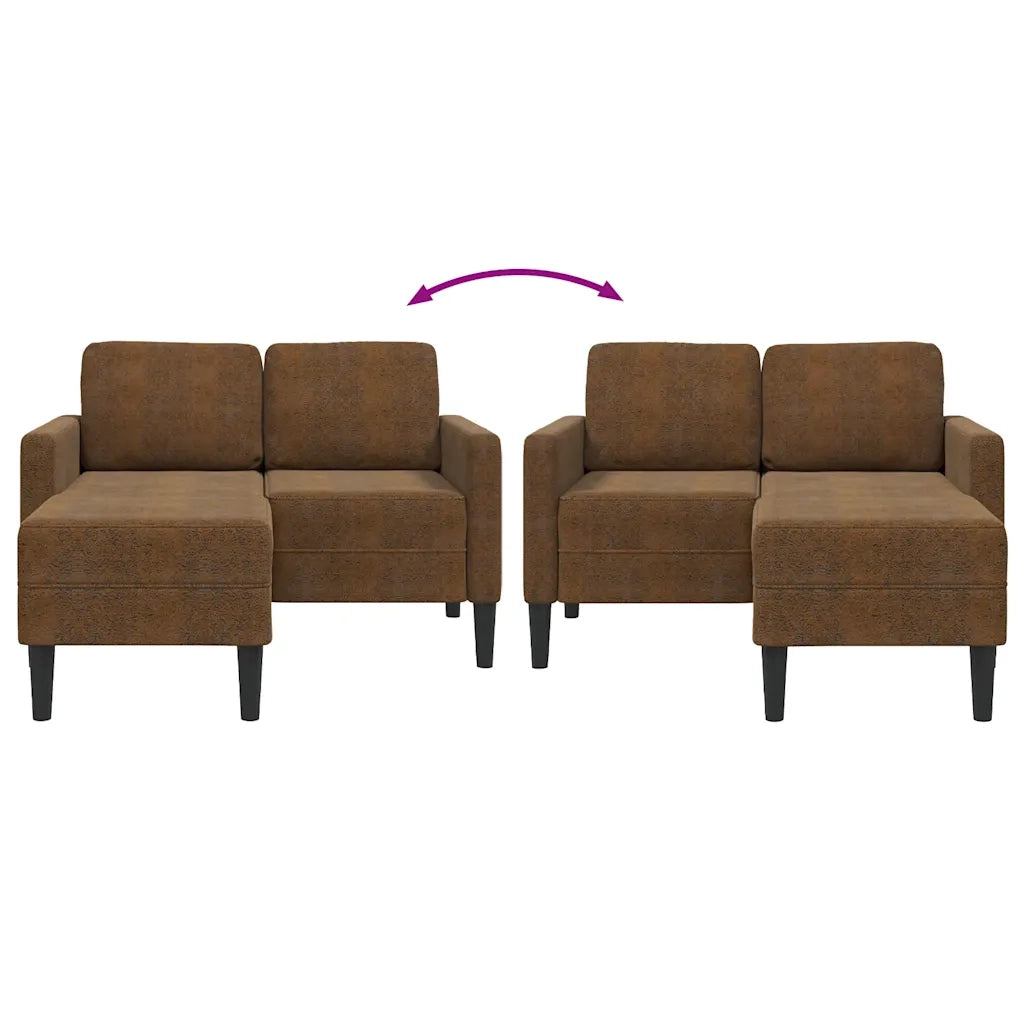 Divano 2 Posti con Chaise longue a L Marrone 125 cm Similpelle