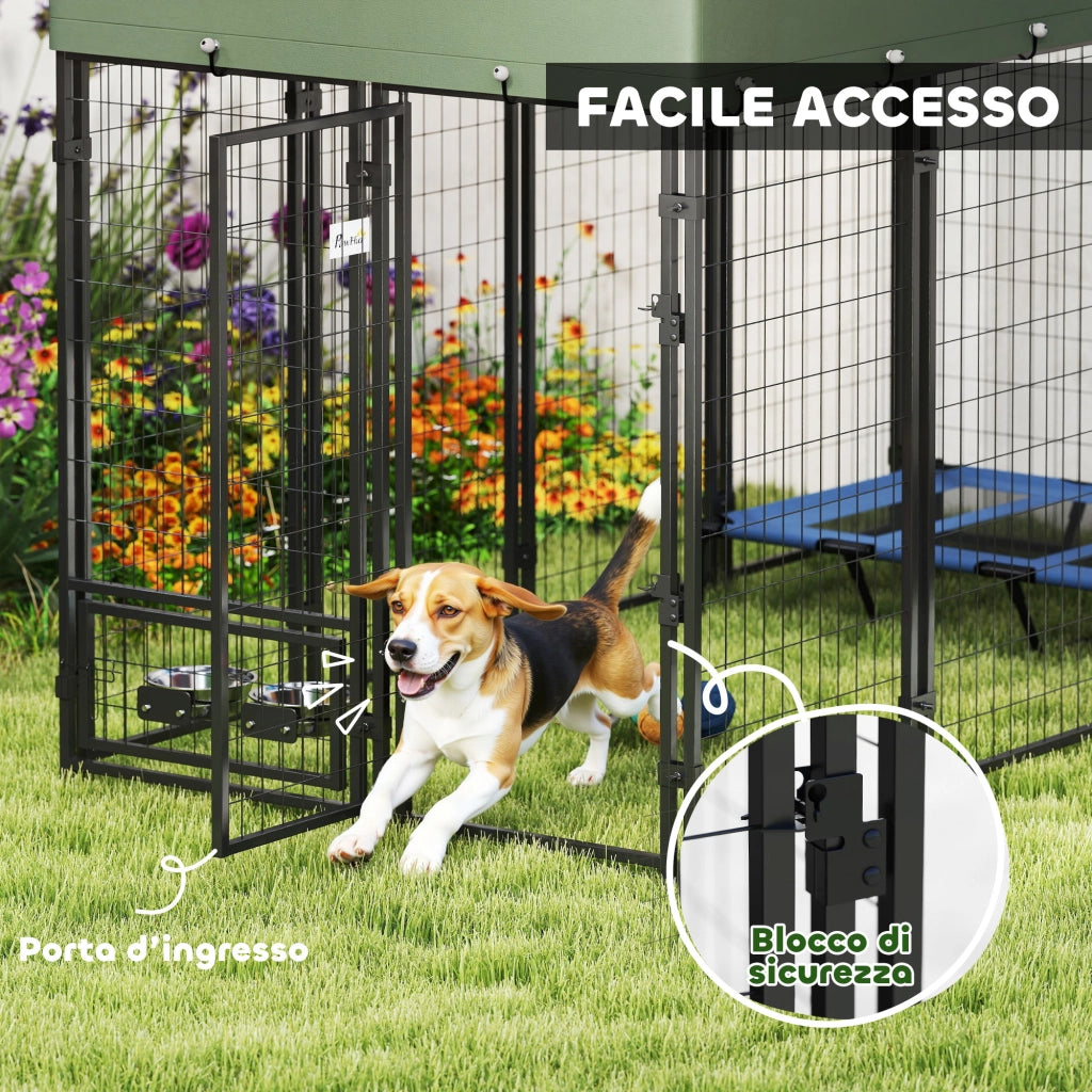 Recinto per Cani da Esterno in Acciaio con Tetto ¨C Zephmum ¨C Verde, Acciaio