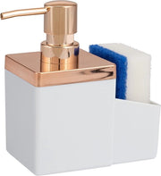 Organizzatore per vasca con dispensatore di detersivo e supporto per spugna in bianco e rosa oro