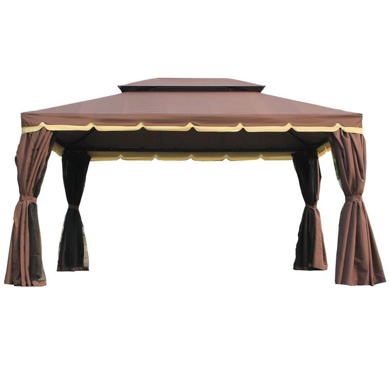GAZEBO CON DOPPIO TETTO E ZANZARIERA IN POLIESTERE 2.9 X 3.9 M CAFFÈ