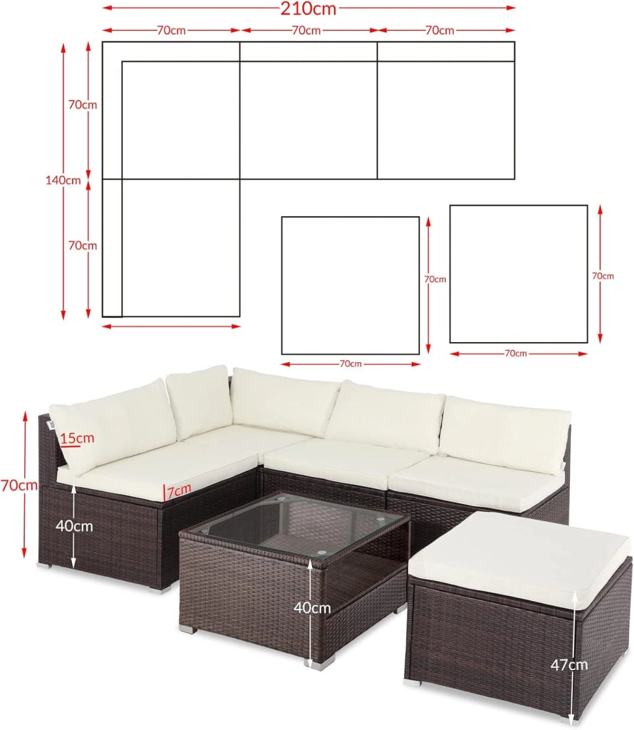 Set Salotto in Polyrattan XL Cuscini Imbottiti Tavolo in Vetro Resistente Mobili Giardino Salottino Angolo Ripiano Extra