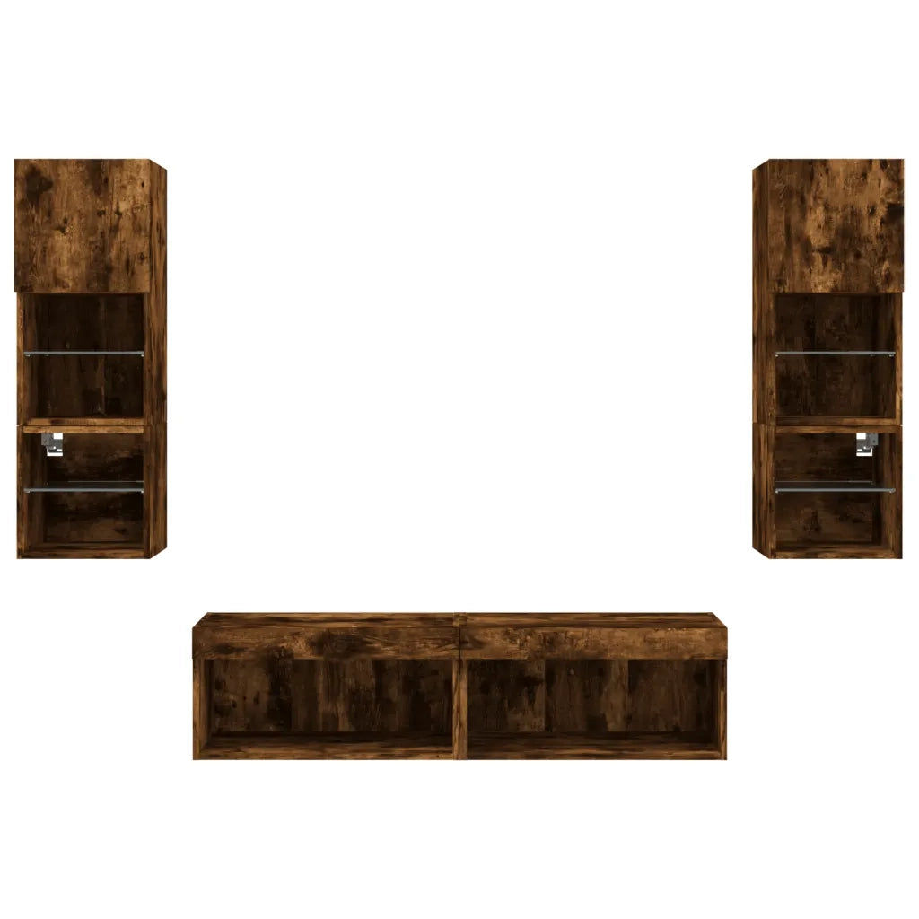 Mobili TV a Muro con LED 6pz Rovere Fumo in Legno Multistrato 3216619