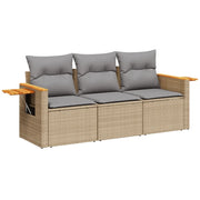 Set Divano da Giardino 3 pz | Set Salotto da Giardino con Cuscini Beige in Polyrattan