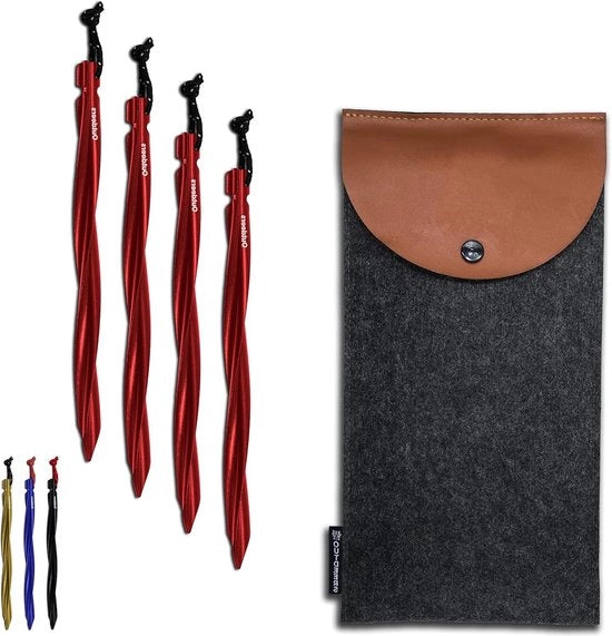 Stabiliatori per tende - haringe in alluminio grandi (25 cm) - set da 6 o 8 - con sacchetto e corda riflettente - chiodi per terra per campeggio (4x alluminio rosso)