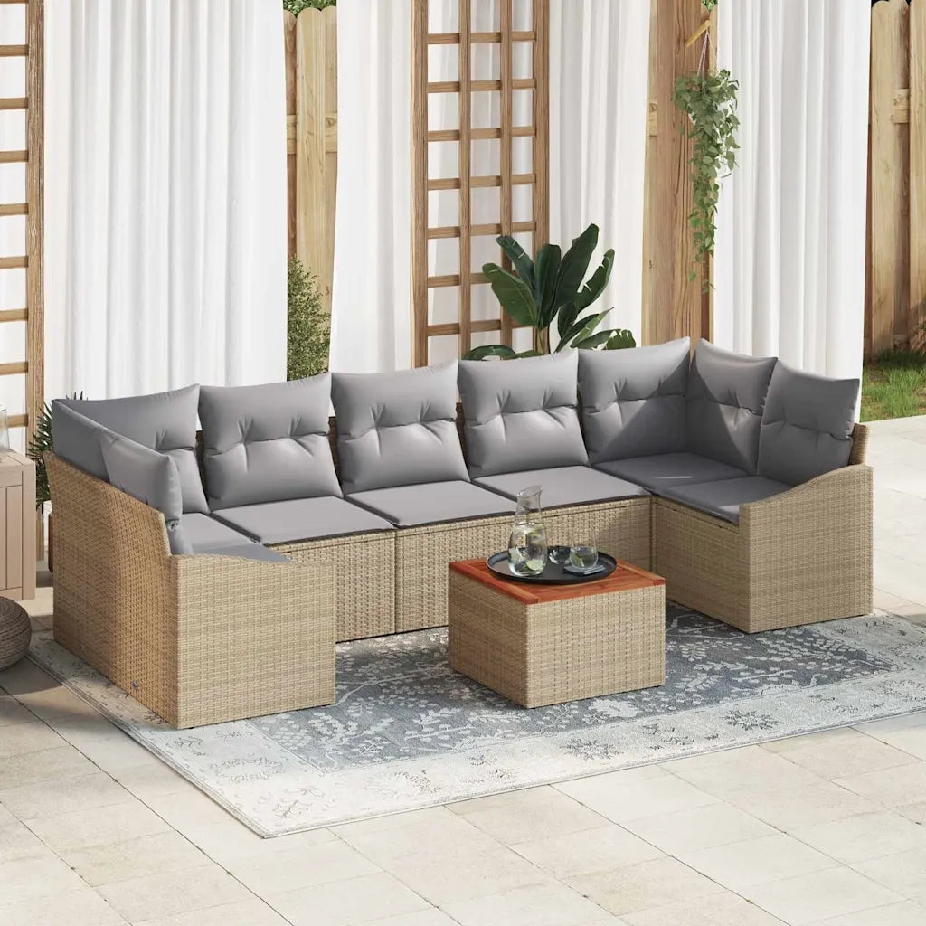 Set Divano da Giardino 8 pcs Beige e Grigio Chiaro polyrattan