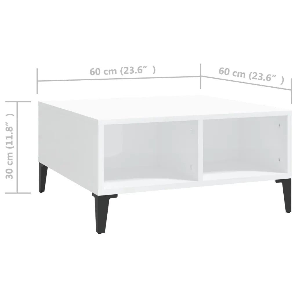 Tavolino da Salotto-Tavolino da soggiorno-Tavolo Bianco Lucido 60x60x30 cm Legno Multistrato