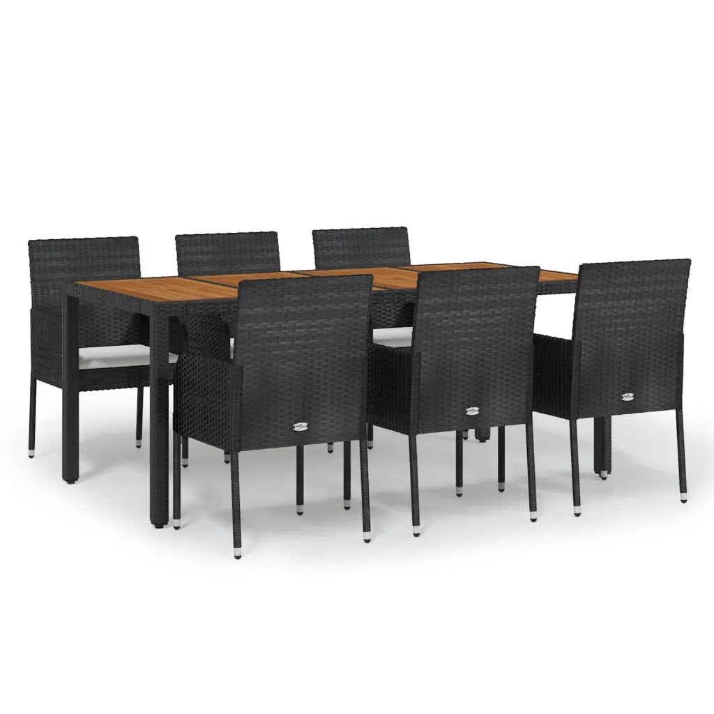 Set da Pranzo da Giardino 7 pz Nero con Cuscini in Polyrattancod mxl 77320