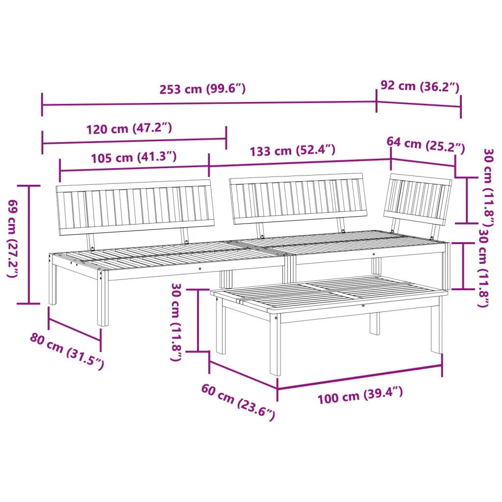 Set Divano Pallet da Giardino 3 pz in Legno Massello di Acacia 3209301
