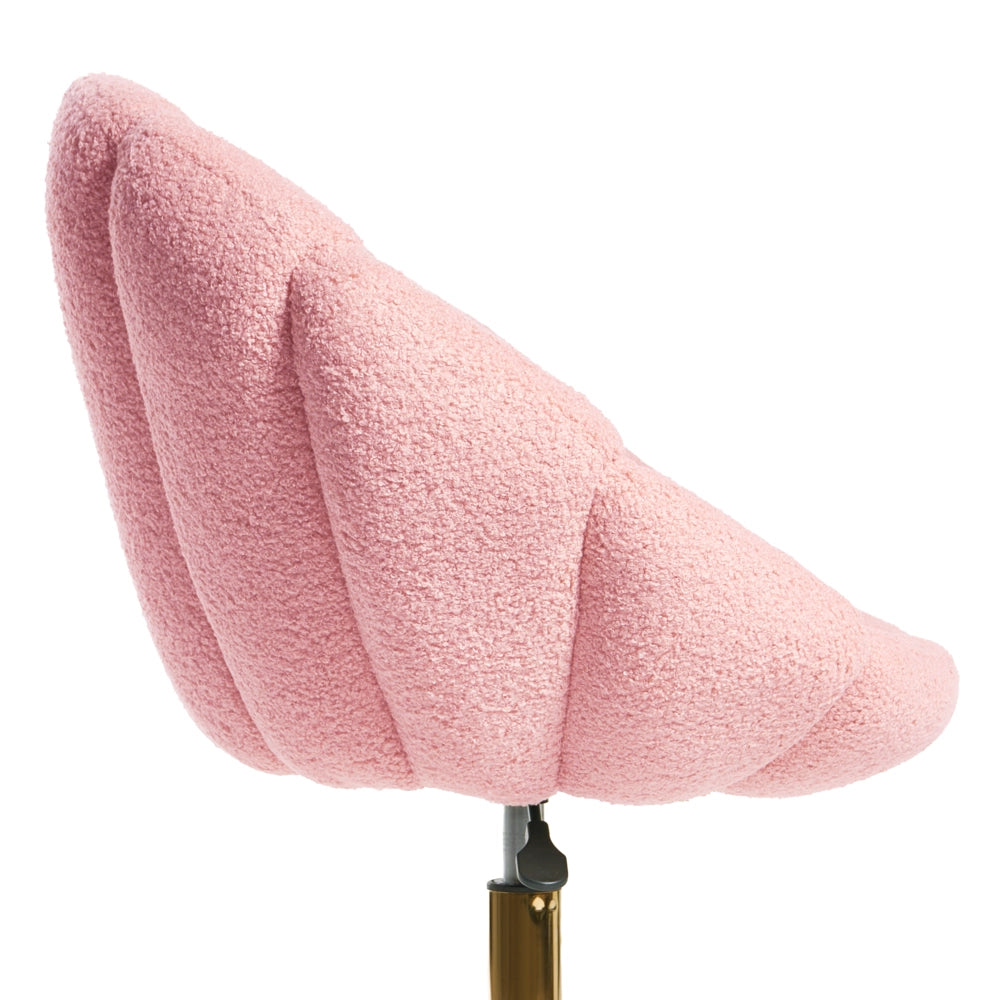 Elegante sedia da ufficio girevole in tessuto bouclè rosa con base regolabile in altezza Design moderno Home Office