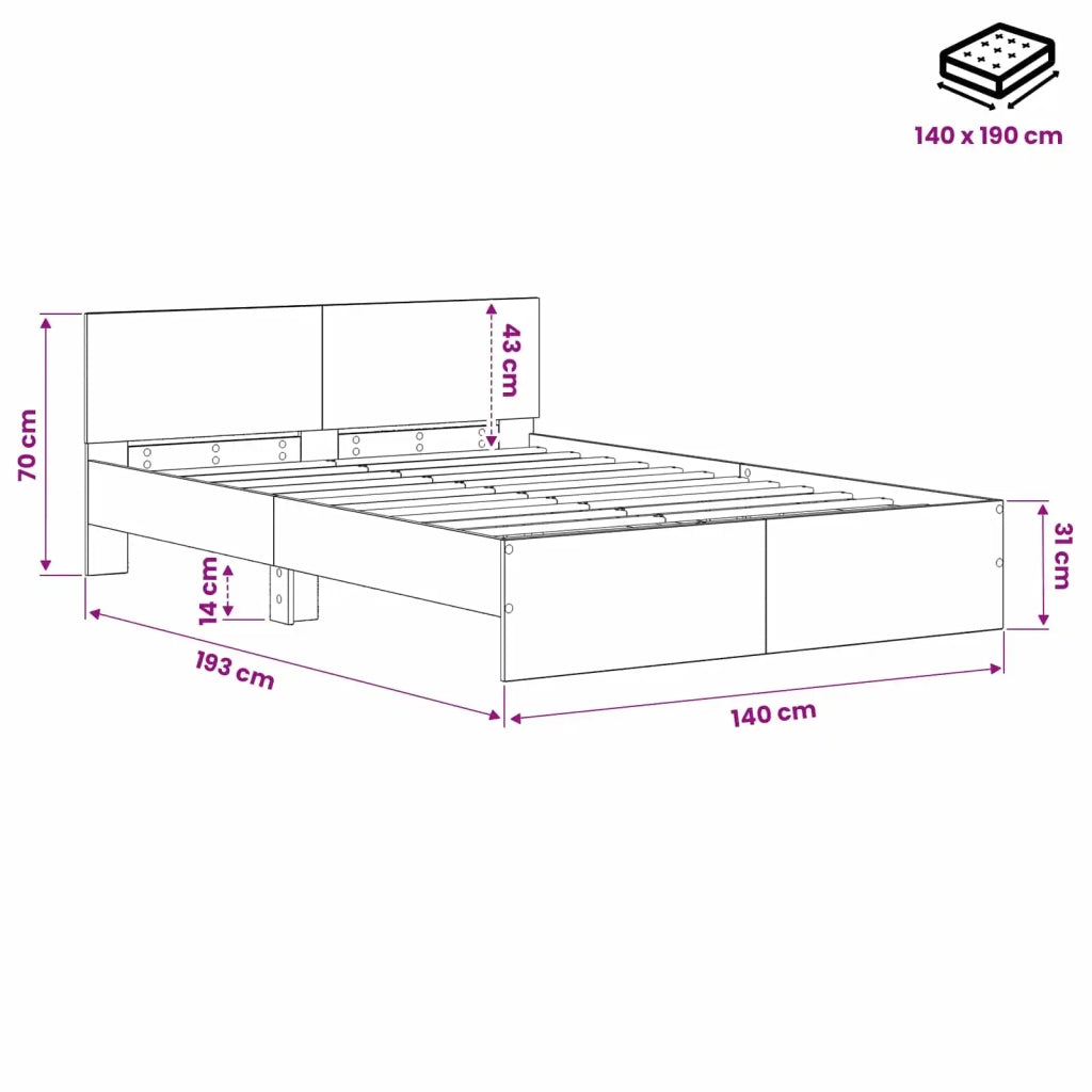 Struttura letto con testata Rovere Artigianale 135 x 190 cm 3445784