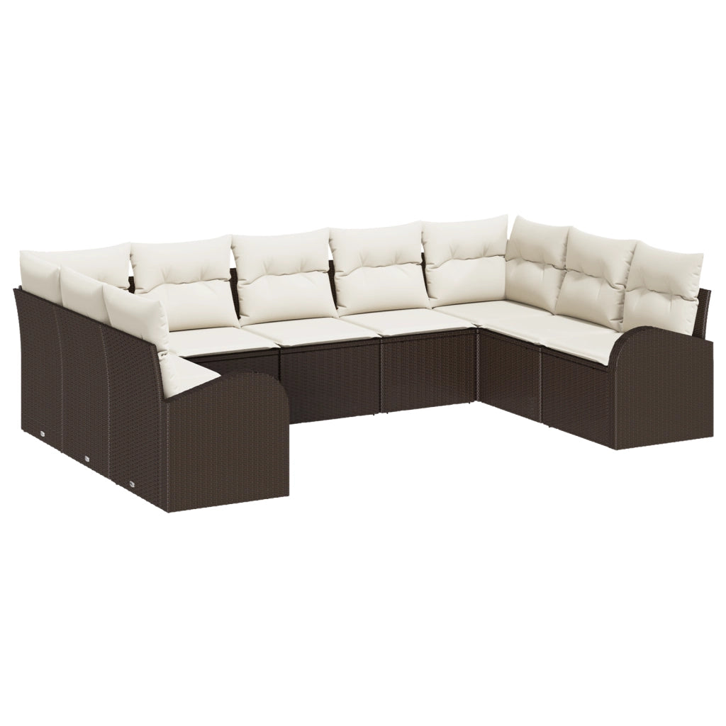 Set di Divani da Giardino  9 Pezzi con Cuscini Marrone Polyrattan
