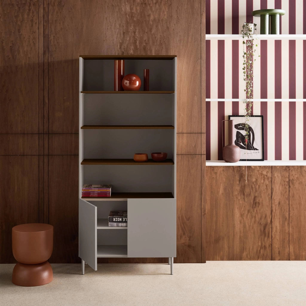 Libreria in metallo e decorazione in legno a 6 livelli, grigio