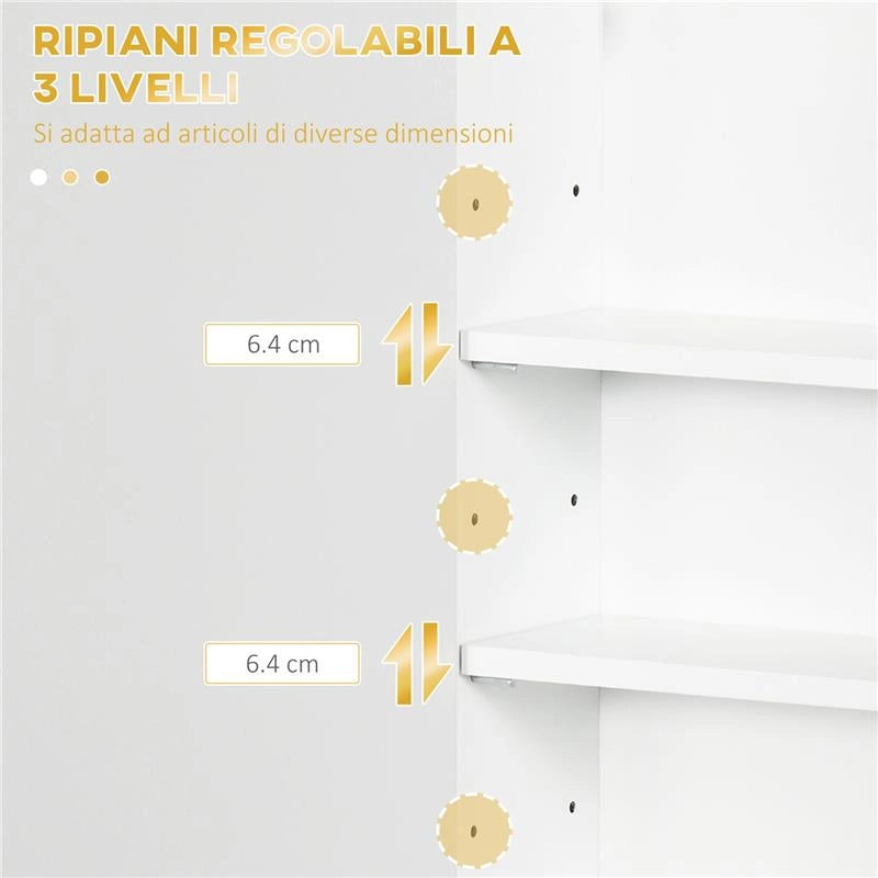 ARMADIETTO BAGNO A MURO CON ANTA DECORATA, MANIGLIA DORATA E RIPIANI REGOLABILI, 40X15X60 CM, BIANCO