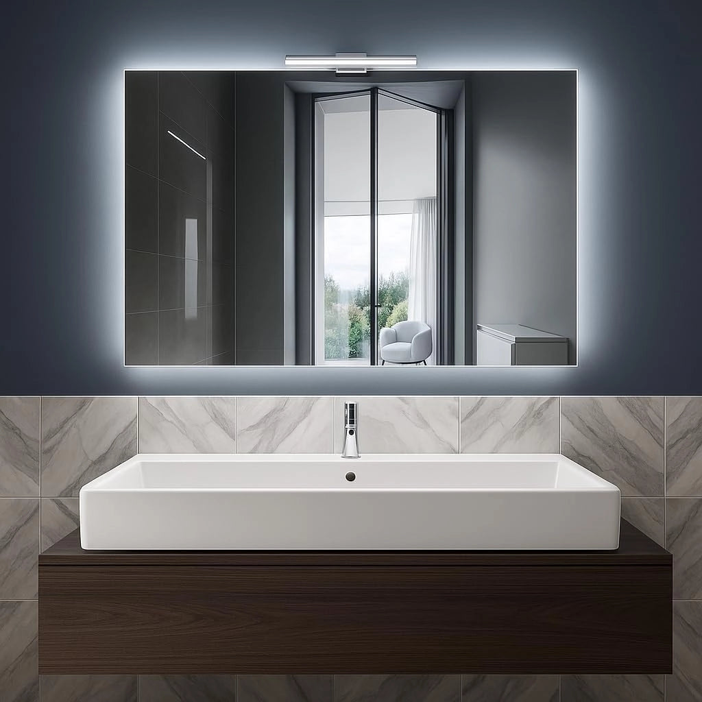 Specchio con luce SOLE 120x70 cm - Specchio da parete con luci LED - Specchio bagno con kit di fissaggio - Specchio da parete moderno - Luce specchio bagno