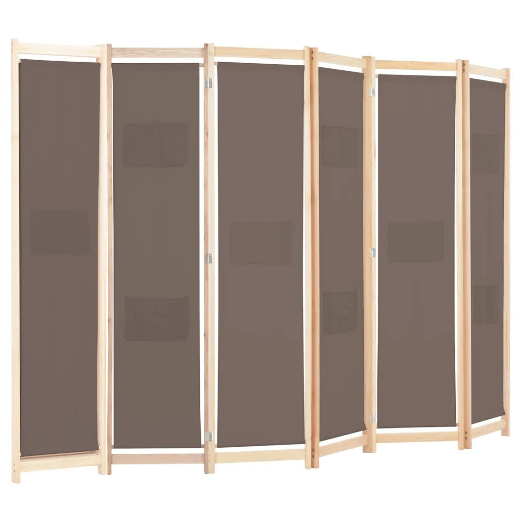 Divisorio a 6 Pannelli Marrone 240x170x4 cm in Tessuto 248182