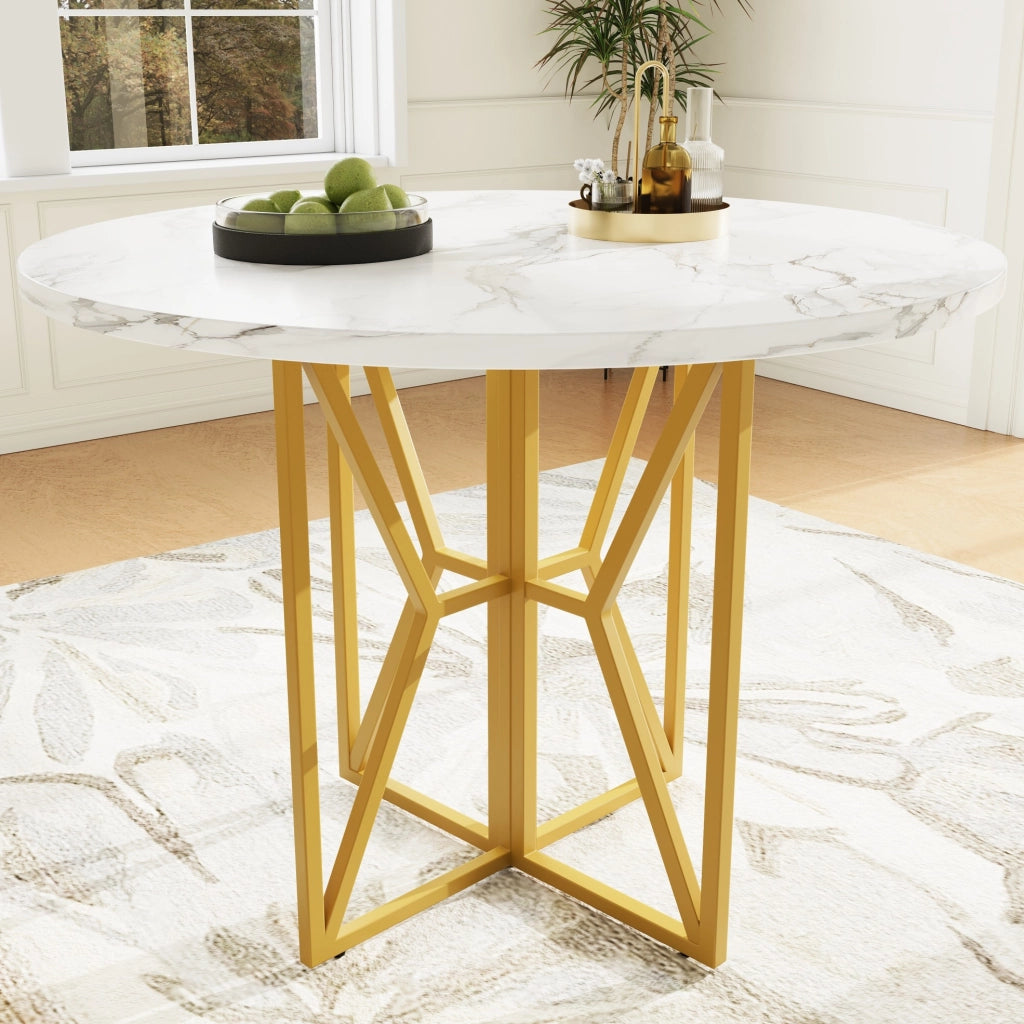 Tavolo da pranzo rotondo 80x80x76 cm con piano effetto marmo