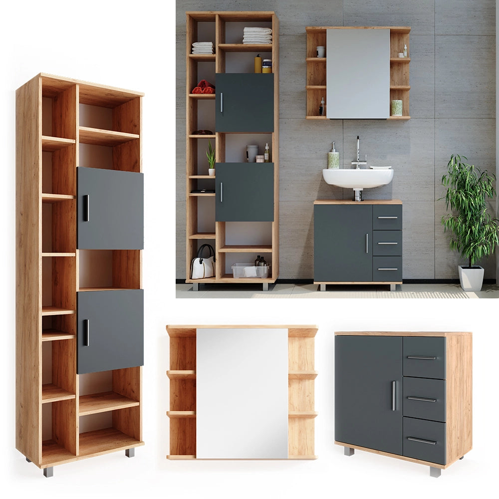 Vicco Set mobili bagno Rovere 3 parti, con colonna