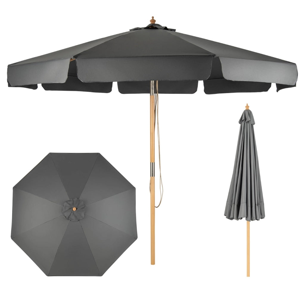 Ombrellone 300cm con altezza e angolo regolabili sistema a carrucola e corda, Ombrellone da giardino Grigio