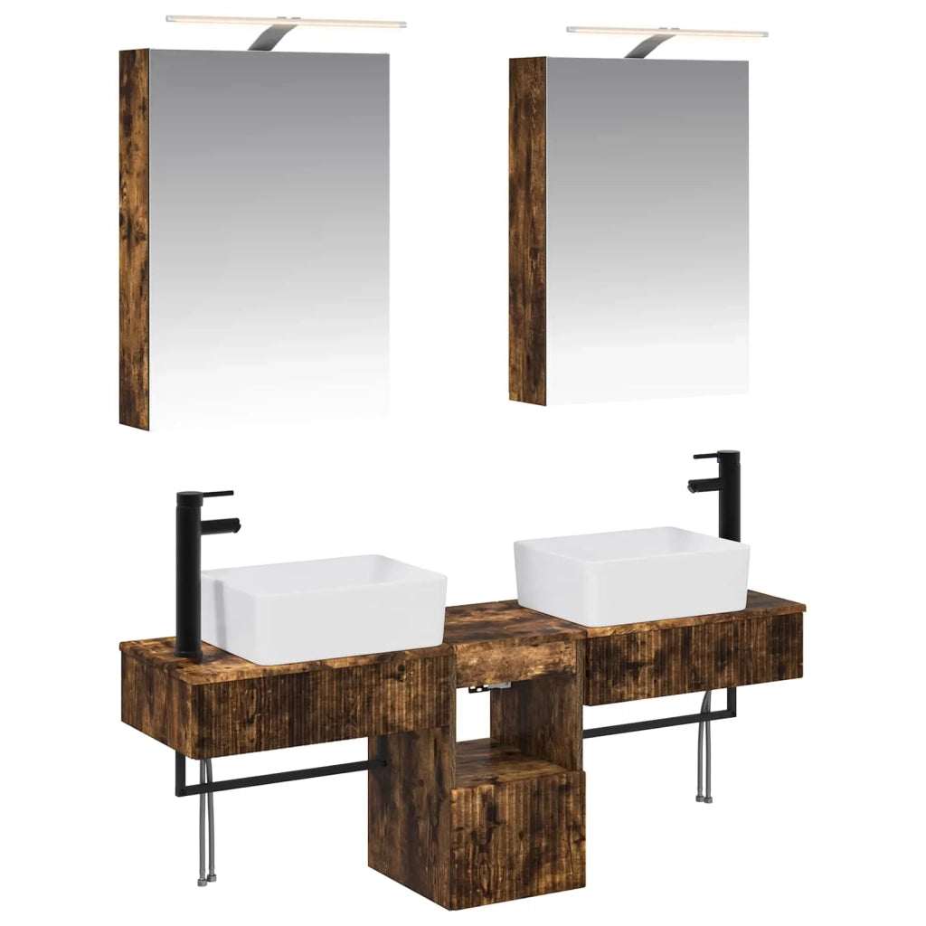 Set di Armadi da Bagno 5 pcs Rovere Fumo 50 x 14,5 x 70 cm 3406315